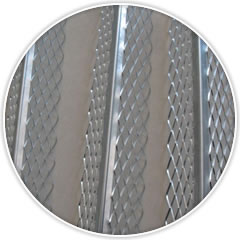 There are three expanded corner beads shown which is made up of the two wide flanges and a round nose bead.