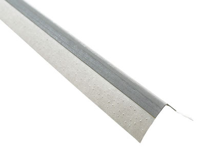 One paper-faced metal corner bead with sturdy metal and two wide paper flanges for corner shape and reinforcement.