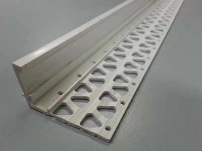 It is a vinyl plaster stop bead designed with the perforated wing and the straight nose.